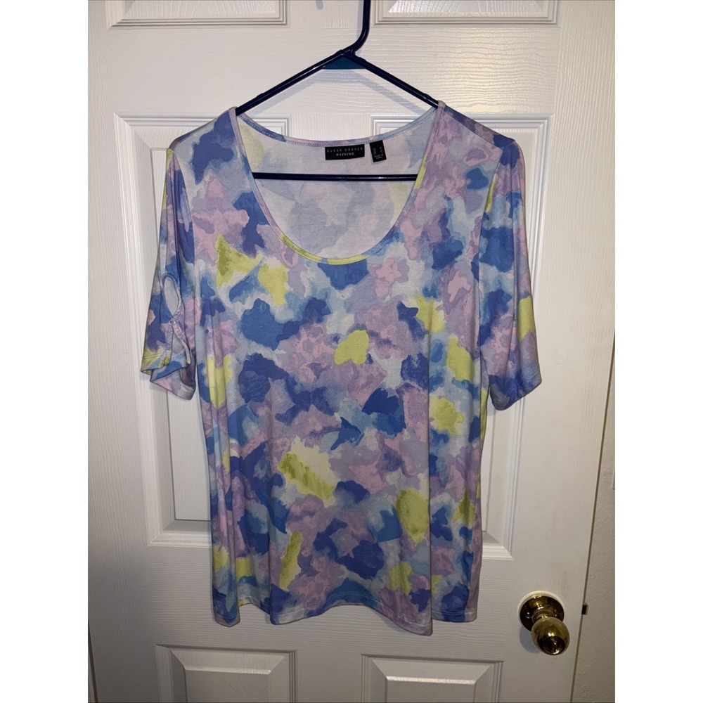Susan Graver Weekend Printed Stretch Watercolor Floral Liquid Knit Sz M